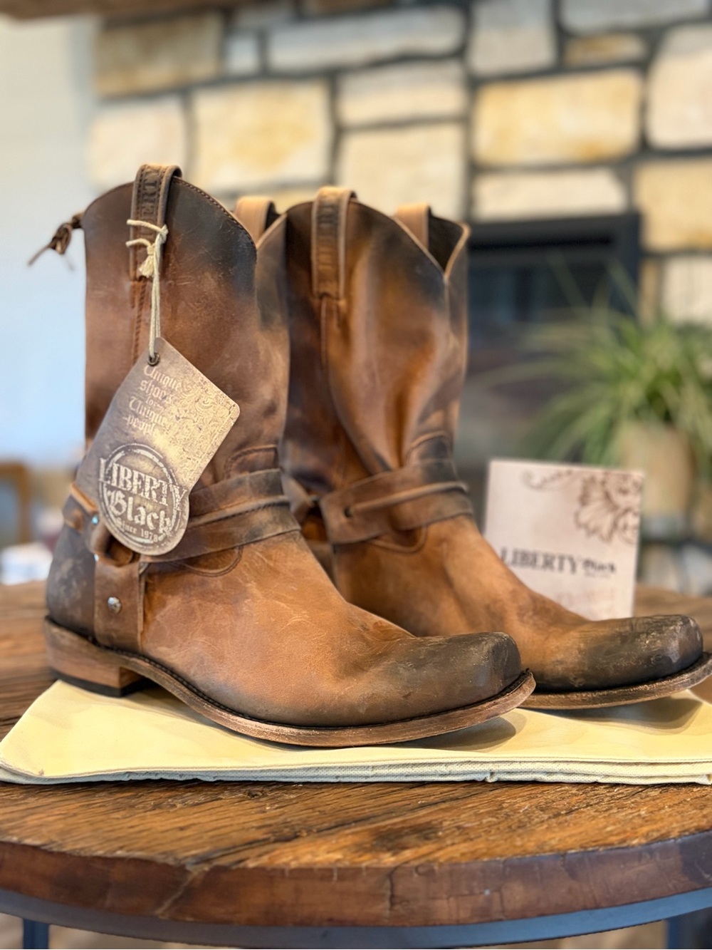LIBERTY Black Men’s Brown Distressed Leather Harness Boots
